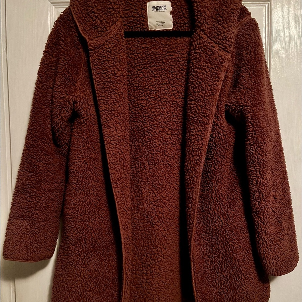 Victoria’s Secret PINK Sherpa Teddy Bear Jacket, Sz Xs/S Mauve Hoodie, Runs Big